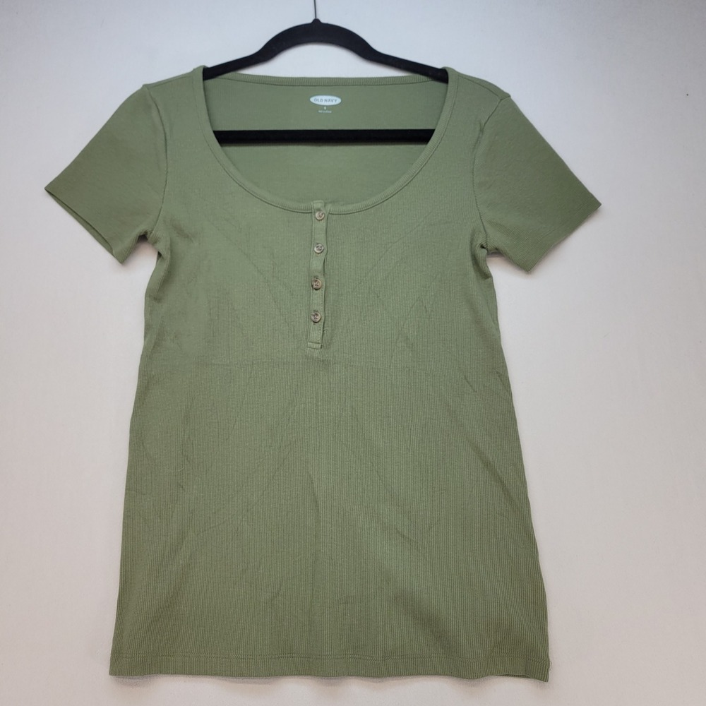 Old Navy Shirt Womens Small Green Casual Ribbed Short Sleeve Scoop Neck